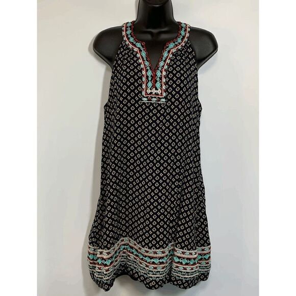 THML Womens Midi Dress Summer Sleeveless Deep Neckline Abstract Large - Picture 1 of 11